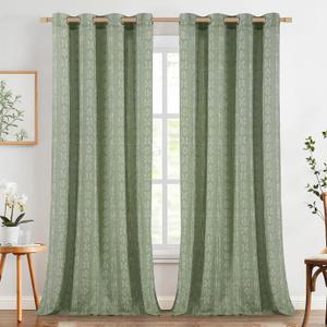 jinchan Boho Curtains Linen Blend Curtains for Living Room Farmhouse Sage Green Drapes 108 Inches Long for Bedroom Semi Sheer Drapes Geometric Striped Printed 2 Panels Set