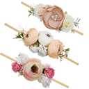 Baby Girl Floral Headbands- 3pcs Nylon Headband Handmade Flower Crown Elastic Hairband Newborn Toddler Hair Accessories Gifts for Girls （1-6 years old）