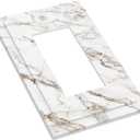 2 x Light Switch Cover Plate White Brown Marble Abstract Modern Luxury 1 Gang Outlet Covers Single Rocker Decorative Switch plates Electrical Wall Plates GFCI Receptacle for Bathroom Kitchen Decor