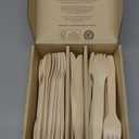 Disposable Wooden Cutlery Set - 100% Home Compostable - 100 Mix - (40 Forks, 40 Spoons and 20 Knives) 6.5", Bamboo Utensils Alternative, Eco-Friendly, Organic, Sustainable and Carbon Neutral Certified