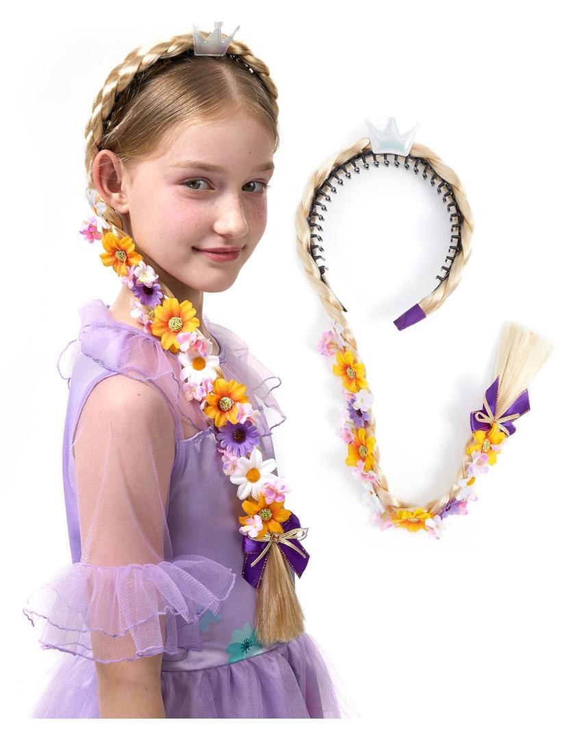 2 x Spooktacular Creations Girls Princess Wig Non Slip, Toddler Long Braided Wig with Teeth Comb, Purple Fairy HeadWear for Toddler Halloween DressUp, Accessories, Themed Party