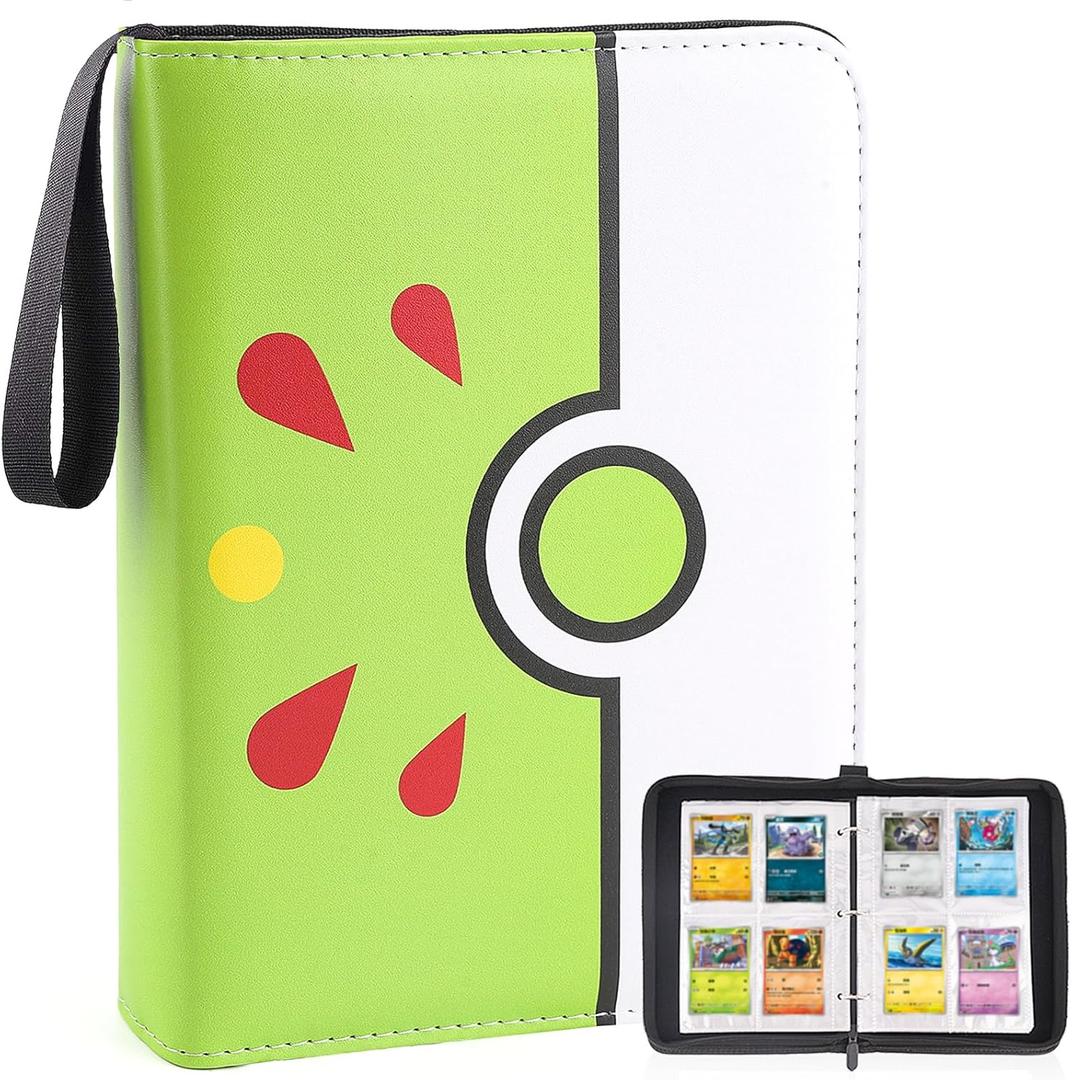 Collectible Trading Card Binder, 400 Pockets Card Holder with 50 Removable Sleeves, Portable Collection Binder Album Book Case Storage, Zipper Card Protective Sleeves for TCG, Sports Card (Friendly Green)