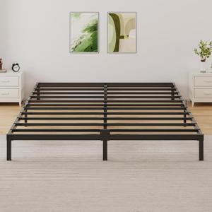 6 Inch Low Profile Queen Size Bed Frame, Noise-Free Heavy Duty Metal Platform with Mattress Stopper, No Box Spring Needed, Easy Assembly Steel Support, Black