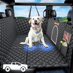 XXL Truck Dog Seat Cover for Back Seat, Backseat Extender Hard Bottom, 100% Waterproof Pet Seat Protector with Mesh Window, Dog Car Hammock Covers for Pickup Truck Crew Cab F150 (Black)