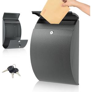 Metal Mailbox Wall Mount, Large Locking Mailbox with Key Lock, Hanging Secure Postbox, Security Key Drop Box, Collection Boxes, Grey, 5" D x 11" W x 17" H