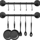 OROPY Wall Mounted Pot Pan Rack 21'' Set of 2, Industrial Utensils Wall Hanger Iron Pipe Kitchen Hanging Rail with 10 S Hooks