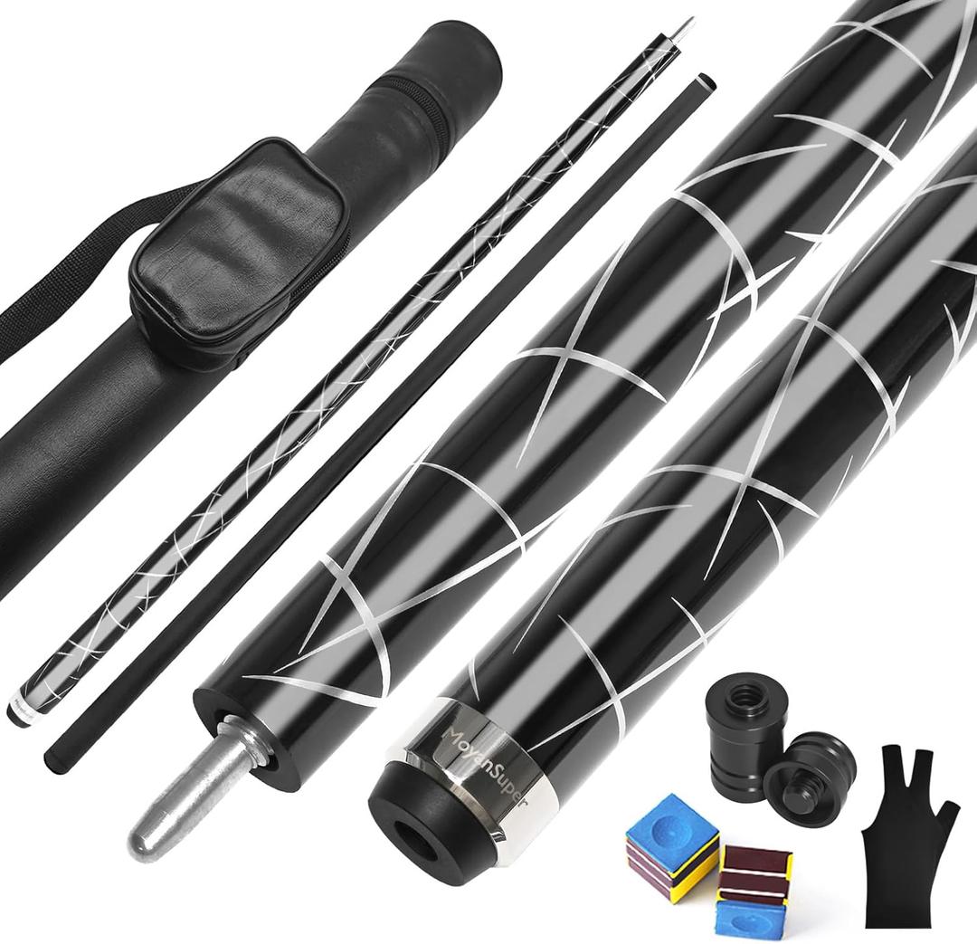 Carbon Fiber Pool Cue Stick Low Deflection Shaft Professional Billiard Cue Stick with Hard Case and Accessories,12.5mm Tip, 58",20OZ