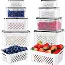 Freshmage Fruit Storage Containers for Fridge with Removable Colander, Airtight Food Storage Container, Dishwasher Safe Produce Saver for Refrigerator, Keep Berry Fruit Fresh Longer 4 pcs Small Clear