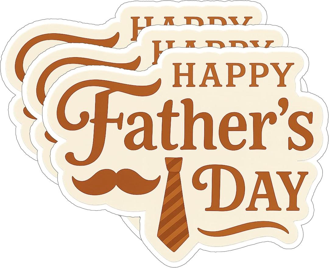 3pcs Happy Fathers Day Tie & Mustache Stickers  Waterproof 3x3in Vinyl Decals for Dad Gifts  Funny Fathers Day Labels for Cards, Water Bottles, Laptops & Scrapbooks