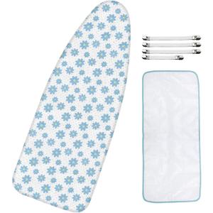 Extra-Wide Ironing Board Cover and Pad Replacement with Scorch and Stain Resistant Thick Padding and Elasticized Edge 18" x 49" Ironing Board Covers 4 Fasteners and 1 Protective Scorch Mesh Cloth (Floral)
