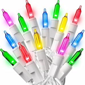 PREXTEX 50 Ct. MultiColor Christmas Tree Lights with White Wire  10 Ft Holiday String Lights for Indoor and Outdoor Use Multicolor Incandescent Christmas Tree Decoration with EndtoEnd Connectors