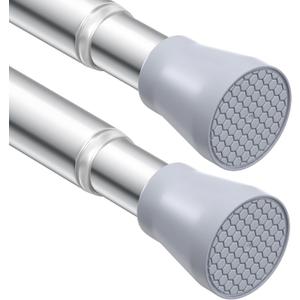 2 Pack Silver Tension Curtain Rod for Windows 28 to 48 Inch,7/8"Small Shower Curtain Rod for Bathroom,Pressure Spring Tension Curtain Rod No Drilling for Closet Doorway Kitchen