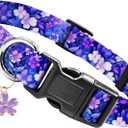 Kazazoo Dog Collar Cute and Soft Nylon Puppy Collar Girl, Adjustable Dog Collars for Medium Large Dogs, Purple Flowers-L
