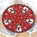 Merry Christmas Round Fitted Tablecloth with Elastic Edge,Waterproof Winter Red Checkered Xmas Snowman Snowflake Buffalo Plaid Table Cover for 40-44" Stretch Table Cloth for Dinner Indoor Outdoor