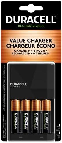 Duracell Ion Speed 1000-Battery-Charger for AA and AAA-batteries, Includes 4 Pre-Charged AA-Rechargeable-Batteries, for Household and Business Devices