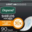Depend Shields Incontinence Pads for Men, Light Absorbency, 90 Count (Packaging May Vary) (One Size)