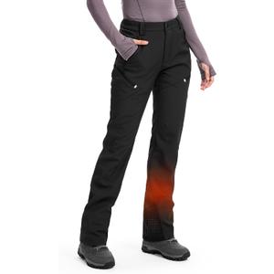 Moosehill Women's Ski Snow Pants: Fleece Lined Waterproof Insulated Softshell for Winter Outdoor Hiking with 5 Pockets (12, Black)