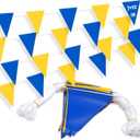 105ft Pennant Banner Flags, 7x10 Blue and Yellow 45 Pcs High Visibility Safety Flagging on String, Triangle Pool Flag for Backstroke, Construction Events Party Decoration Parking Marking Outside