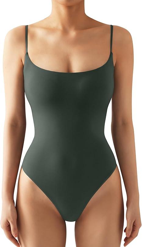 SUUKSESS Women Sexy Square Neck Thong Bodysuit Backless Sleeveless Tank Tops S