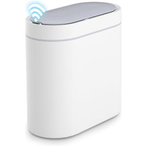 SYNCVIBE Bathroom Trash Can with Lid 2 Gallon Slim Motion Sensor Garbage Can Narrow Automatic Plastic Trash Bin for Bedroom, Living Room, Toilet, Office (White)