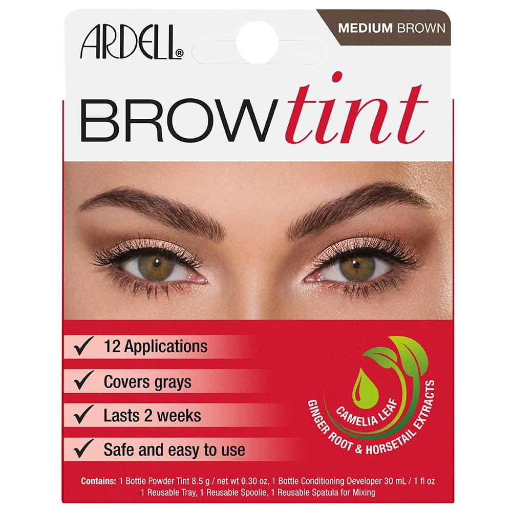 Ardell Brow Tint Kit Medium Brown  Eyebrow Dye Kit, Long-Lasting Brow Color with Natural Extracts, DIY Eyebrow Tint for Full Gray Coverage, 1 Pack