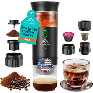 APSARAS USA Portable Coffee Maker for Travel, Portable Espresso Maker, 20 bar Mini Espresso Machine, 3in1 Travel Coffee Maker with Ground Coffee & Capsule(Ns&DG) for RV, Camping, Car