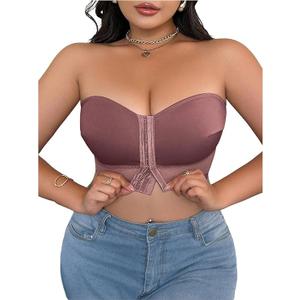 MakeMeChic Women's Plus Size Strapless Bras Front Closure Half Push Up Bra Bandeau Wireless Bralette for Large Bust XXL MakeMeChic Women's Plus Size Strapless Bras Front Closure Half Push Up Bra Bandeau Wireless Bralette for Large Bust XXL