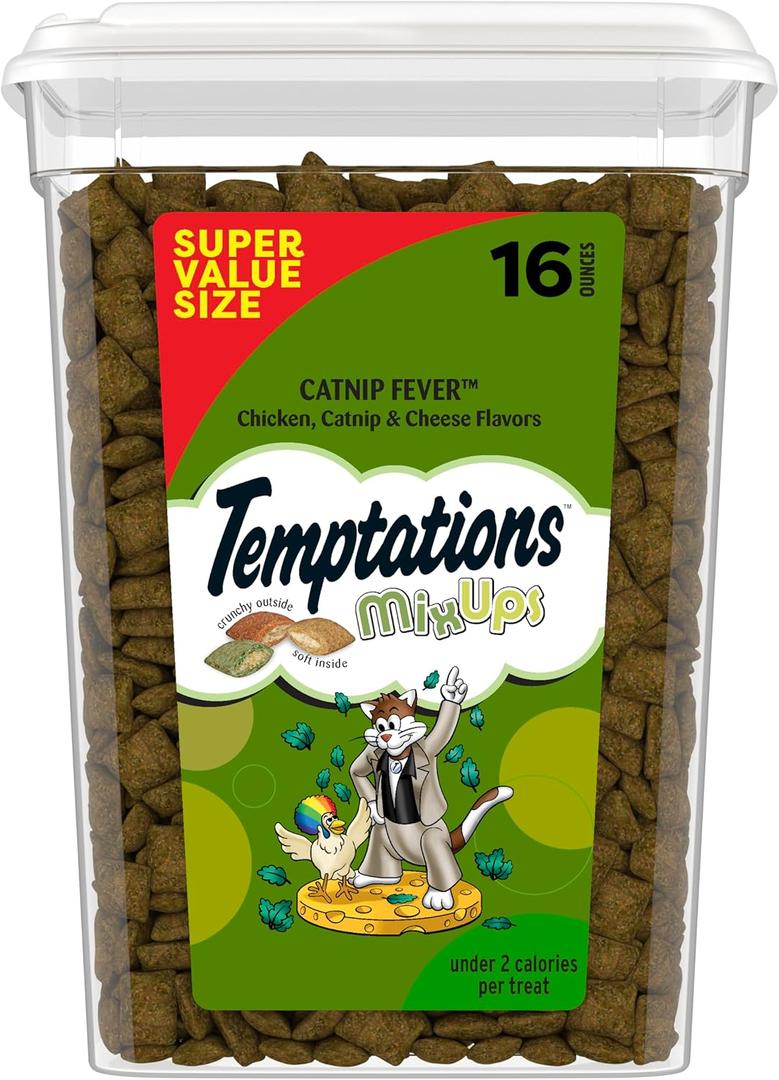 Temptations Cat Treats, Classic Crunchy and Soft Cat Treats, Catnip Fever Flavor, Catnip Treats, 16 oz. Tub (1 Pound (Pack of 1))