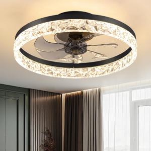 KDG 15.8" Low Profile LED Ceiling Fans with Light, Reversible Flush Mount with Remote and 6 Winds Speeds Fan Lighting, 3 Colors Dimmable for Bedroom, Living Room, Kids, Dinning Room, Kitchen (Black)