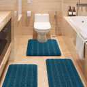 ACCUMTEK Striped Atlantic Blue Bathroom Rug Set 3 Pieces Ultra Soft, Non Slip Chenille Toilet Mat, Absorbent Plush Shaggy Bath Mats for Bathroom, Bedroom, Kitchen (20"x32"+17"x24"+U Shape 20"x24")
