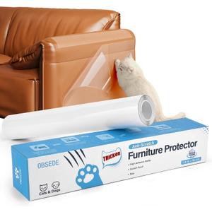 OBSEDE Cat Scratch Furniture Protector from Claws, Couch Corner Plastic Cover Adhesive Clear Flexible Sofa Guard Single Side Sticky Deterrent Training Tape Easy to Apply, 11.8 in  196.8 in