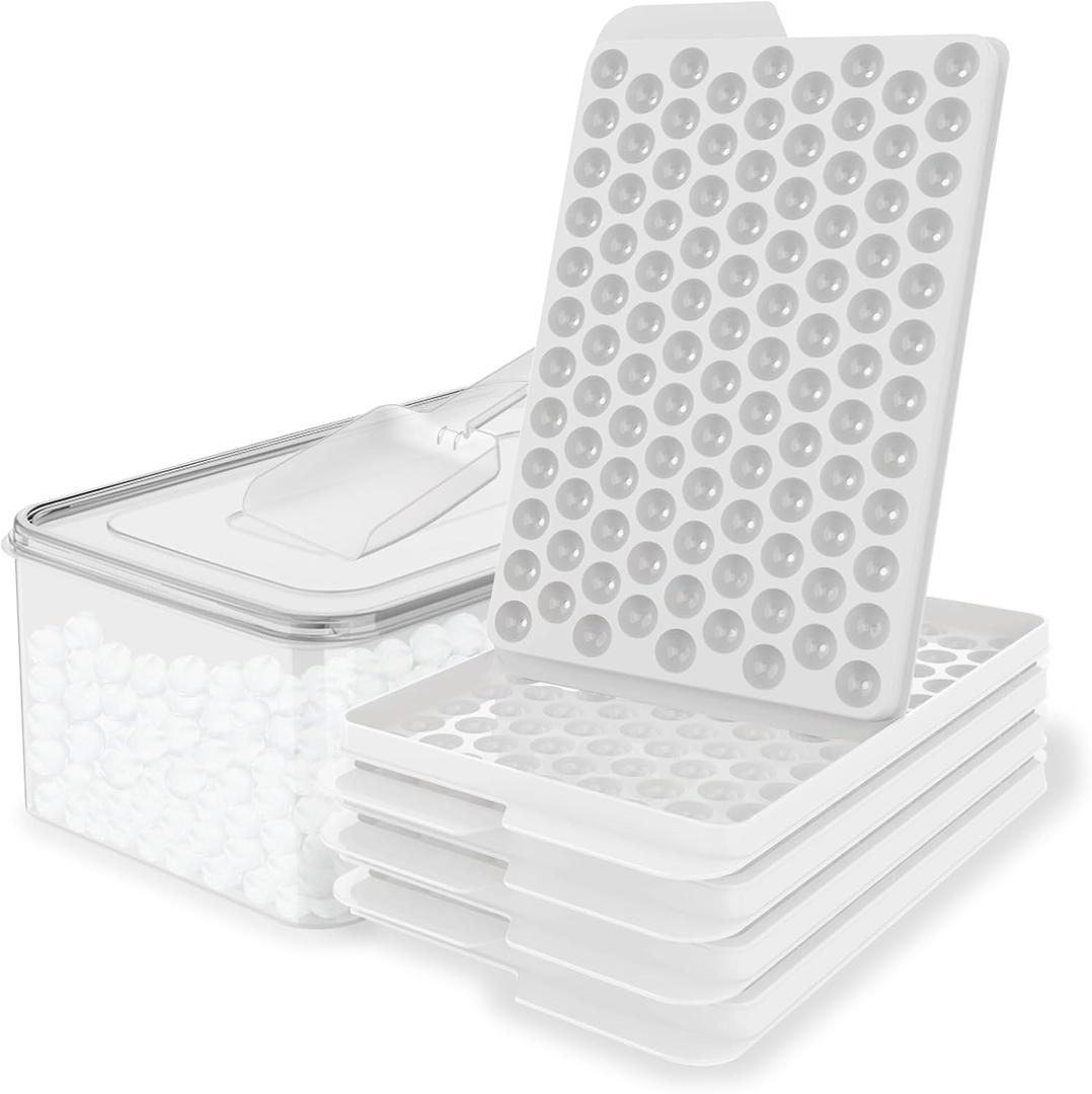 WIBIMEN Mini Ice Cube Trays, 0.55 Tiny Pebble Ice for Iced Coffee & Cocktails, Fast Chill, Easy Twist Release, Stackable with Lid & Storage Bin (4 Pack, White), 4Pack/0.55In