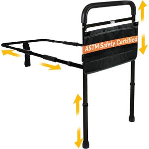 Vaunn Medical New Adjustable Bed Assist Rail Handle (Passed ASTM F318617 Safety Standard) and Hand Guard Grab Bar, Bedside Safety and Stability (Tool-Free Assembly) (Black)
