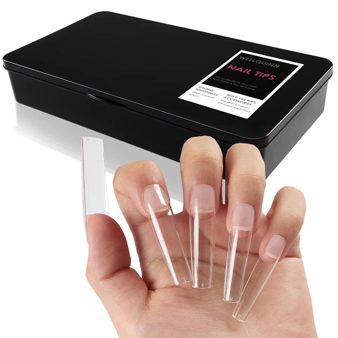Square Nail Tips Full Cover, Extra Long Clear Professional Acrylic Tips, XXL Utra-hard False Nails Press on Nails for Nail Extension Manicurists, 360Pcs