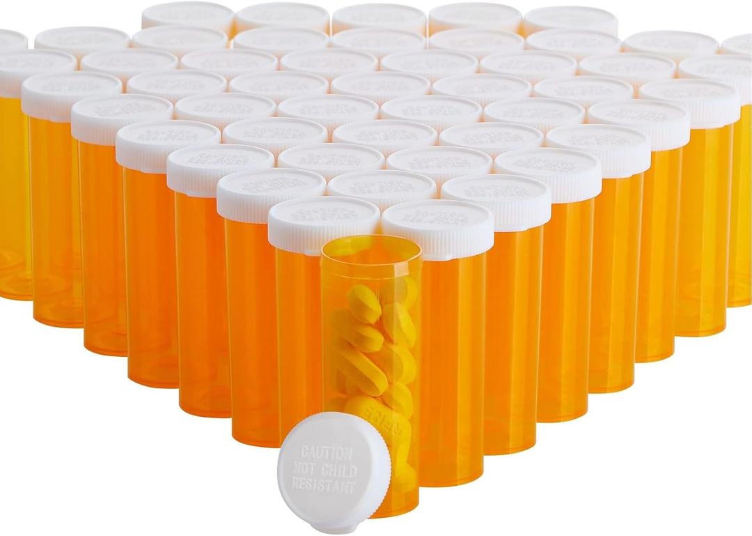 Juvale 50 Pack Empty Pill Bottles with Caps for Prescription Medication, 6-Dram Plastic Medicine Containers (Orange) (6 Dram)