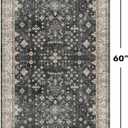 Black Entryway 2x5 Runner Rug, Small Throw Runners for Kitchen Bedroom Bathroom Laundry Room, Vintage Floral Decor & Non-Slip Low-Pile Washable Stain Resistant, Dark Ashen Charcoal