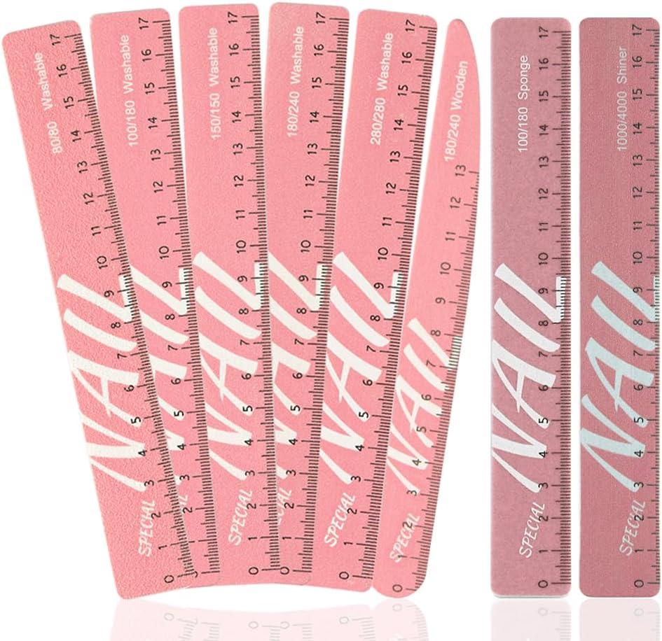 8 PCS Nail Files and Buffers for Acrylic Nails and Natural Nails, Double Sided Washable Nail File Emery Board, 100/180 Grit Nail Buffer Block Professional Manicure Tools Kit for Home Salon