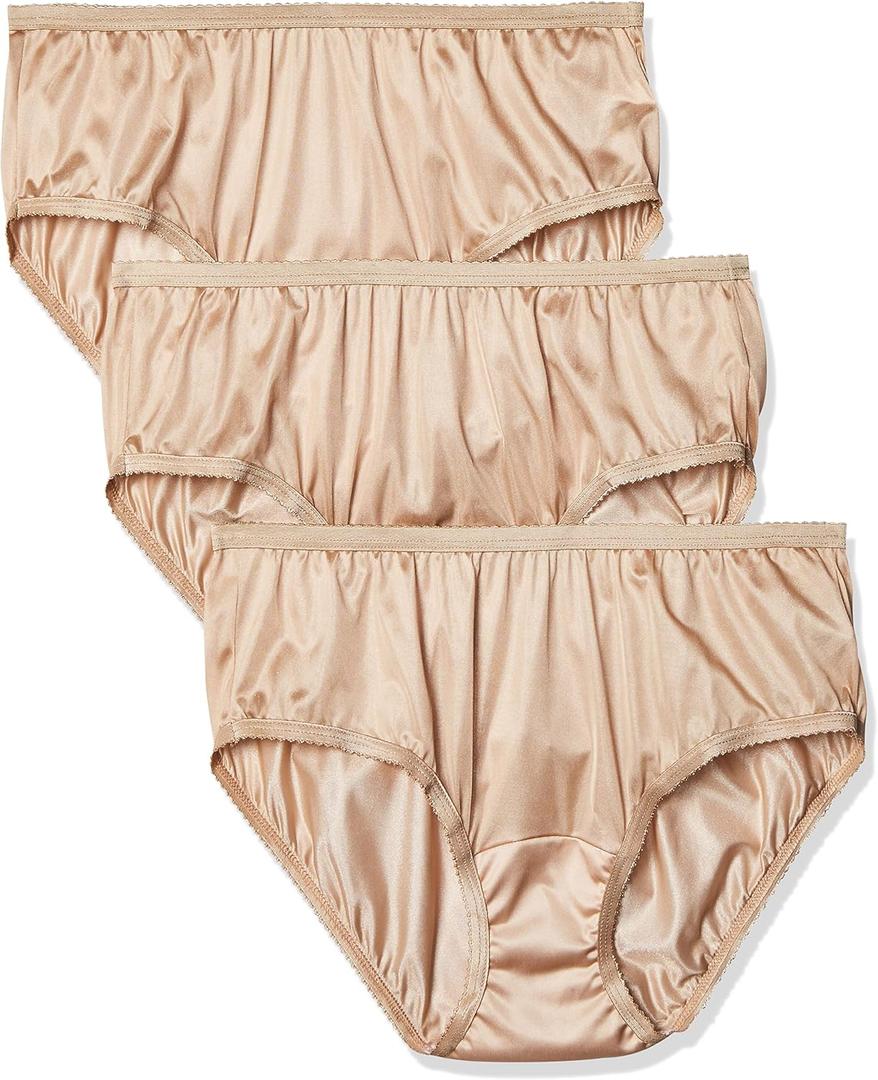 Shadowline Women's Hipster Underwear Nylon Silky Panties 3 Pack 11042 (6, Nude)