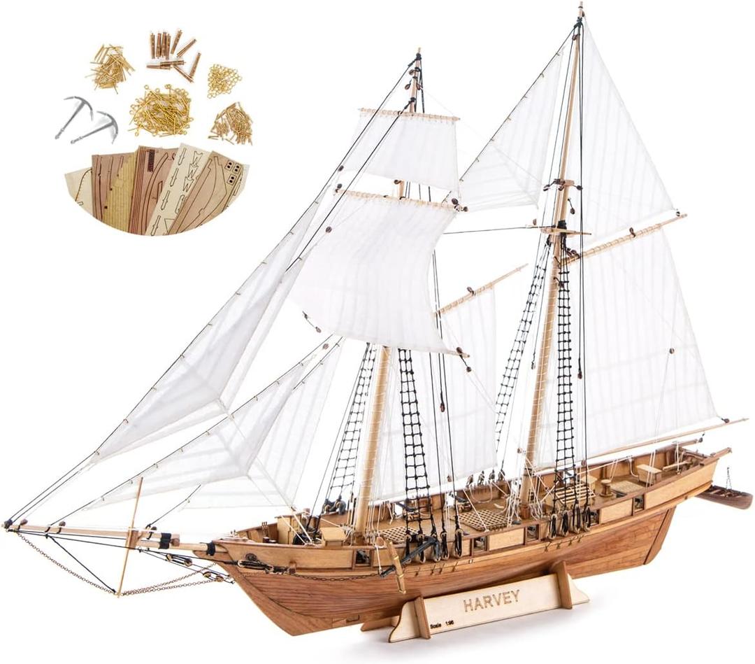 GAWEGM Wooden Ship Model Building Kits for Adults - 1/96 Scale Harvey 1847 Model Ships Assembled with Metal Accessory, for Collection, Teaching Exhibition, Ship Model Hobby, Assemble Expert