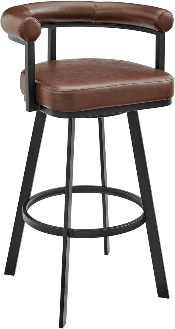Benjara Barstool Weni 26 Inch Swivel Counter Stool Chair, Barrel Open Back, Black, Brown