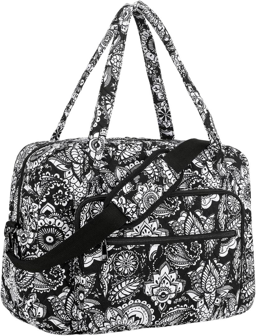 Searock Quilted Travel Duffle Bag, Weekender Overnight Bags for Women Travel, Carry On Duffel Bags for Airplanes Black