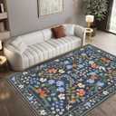 Azadx 8x10 Area Rugs for Living Room Washable Rug Floral Rugs Non-Slip Large Rug for Living Room, Bedroom, Farmhouse, Dining Room, Kids Playroom (Dark Blue-green)
