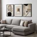 Framed Neutral Abstract Wall Art, Set of 3 Modern Canvas Prints Paintings Artwork for Walls, Minimalist Black and Beige Pictures for Living Room Hallway Stair Bedroom Office Wall Decor 16x24 Inch, 16" W x 24" H x 3Pcs