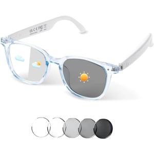 Smart Glasses for Women Men, Bluetooth Audio Glasses with Color-Changing Lenses, Open Ear Sound Speakers, Magnetic Charging, Voice Assistant, Music/Calls, Blue Light Glasses for Working Travel (Blue)