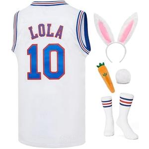 Mens Bugs #1 /Lola #10 Space Movie Basketball Jersey Sports Halloween Costumes Jersey White M