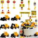 Newmemo 16pcs Mini Vehicles Construction Cake Topper Truck Excavator Road Sign Cake Cupcake Topper, Mini Construction Truck Vehicles Toy Cake Decoration for Engineering Transportation Theme Party