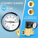 RV Water Pressure Regulator Valve, Brass Lead-Free Adjustable Water Pressure Reducer with Gauge and Inlet Filter for RV Camper and Travel Trailer