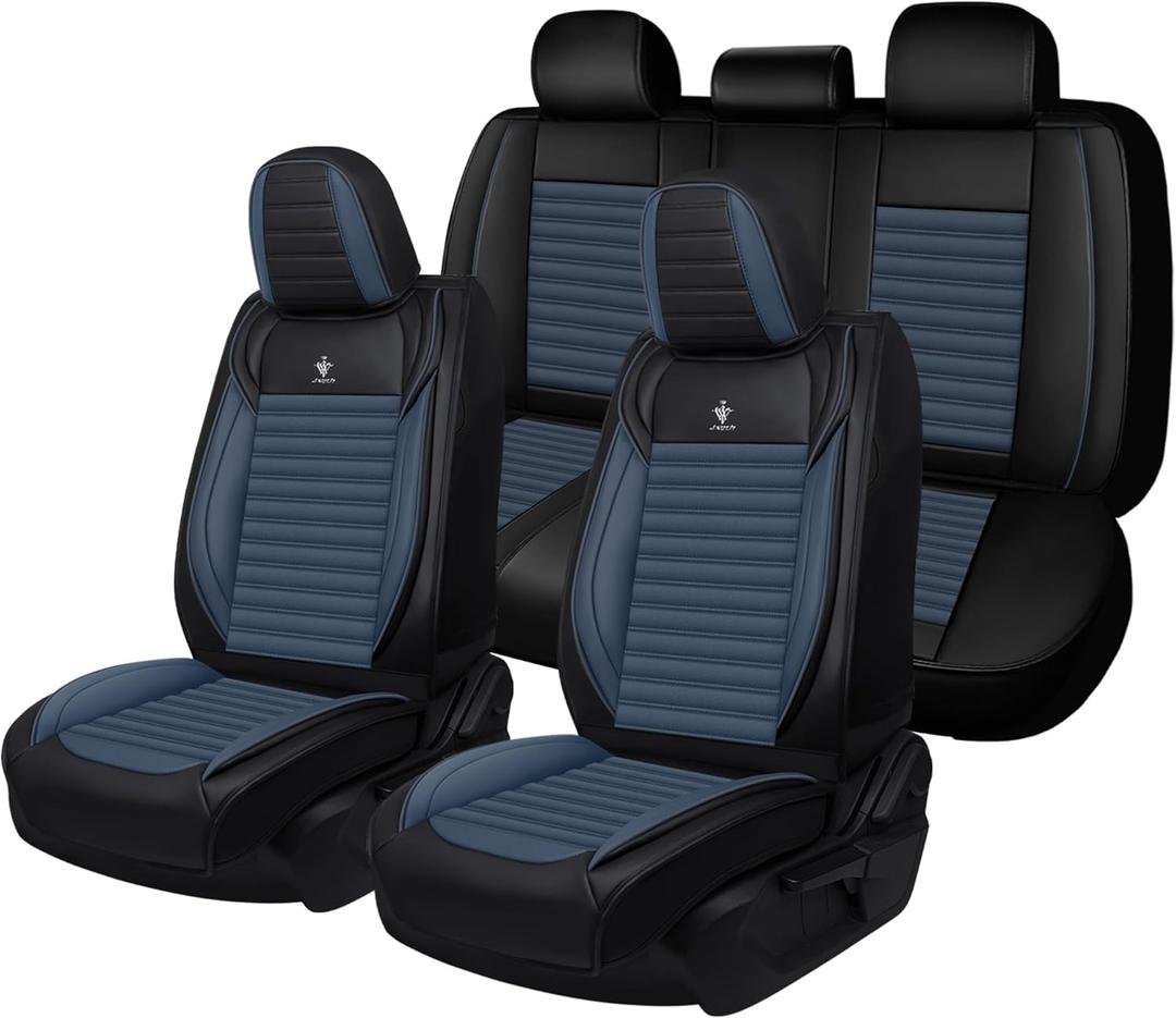 Car Seat Cover for Honda Civic 2003-2025 Full Coverage Nappa Leather Car Seat Protector, Fashion Anti-Slip Waterproof Breathable Easy to Install, Auto Interior Accessories(Full Set,Black&Blue)