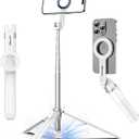 UBeesize 70" Auto-Open Magnetic Tripod for iPhone, MagSafe Selfie Stick with Remote, Portable Phone Stand for Recording, Travel and Vlogging, Compatible with iPhone/Android (White)
