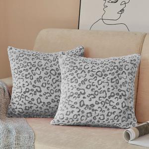 FY FIBER HOUSE Leopard Throw Pillow Cover 18 x 18 Inch Flannel Fleece Animal Print Pillow Covers for Couch Decorative Set of 2, Grey (18" x 18" (Pack of 2), Grey Leopard)